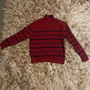 Nautica XL red and blue striped 3/4 zip sweater